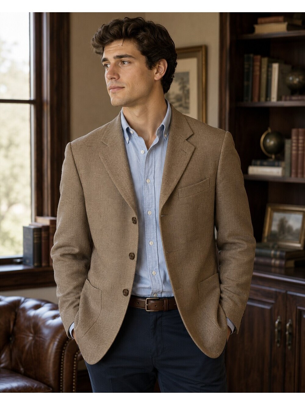 Celio Mens US 40R EU 50 $195 Tan Wool Blend Textured Sport Coat Blazer French